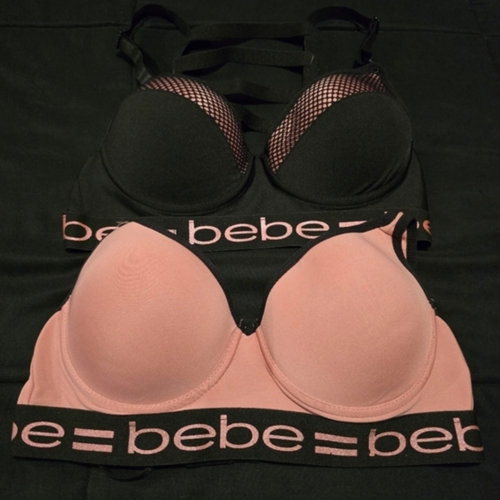 Bebe Juniors 2 Piece Sports Bras Bundle Intimates Black & Pink‎ NWOT Size Small